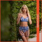 Women's Lace Steel Ring Blue Embroidery Waist-Sealed Lingerie